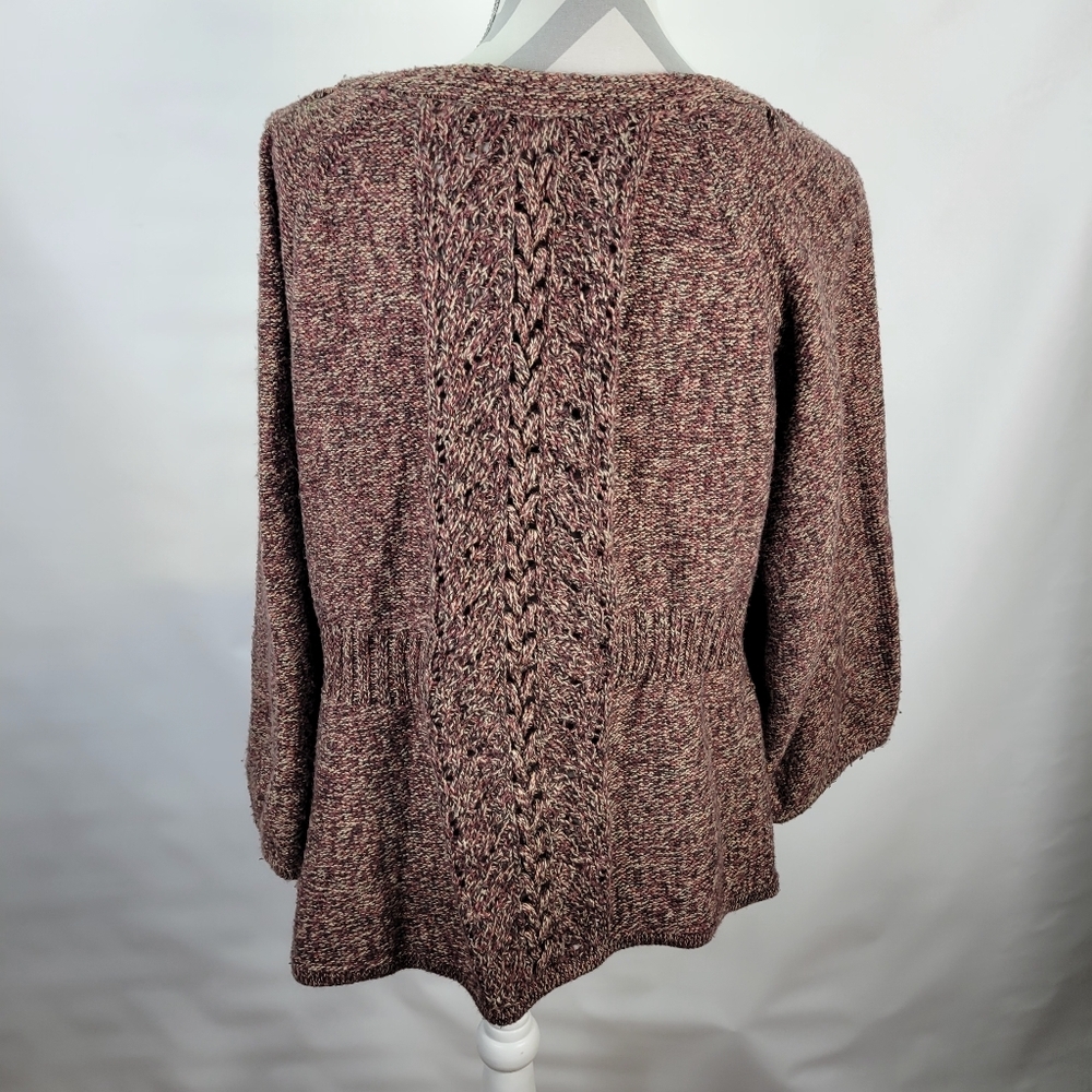 DKNY Jean Cardigan Cotton Blend Flower Embellishment Marled Pink Brown Size XL - Picture 5 of 15